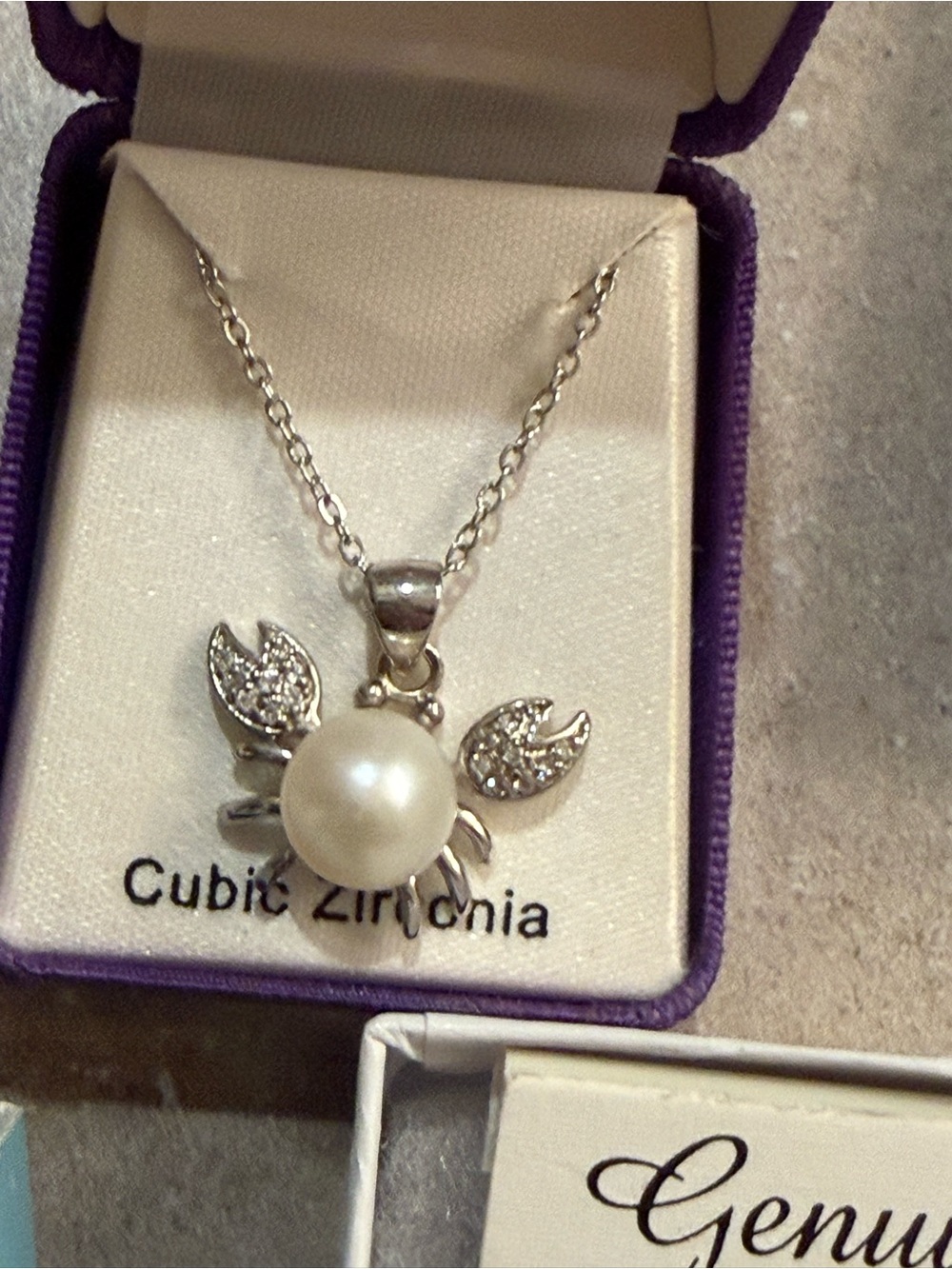 Kohl's Silver Crab Pendant Necklace with White Pearl